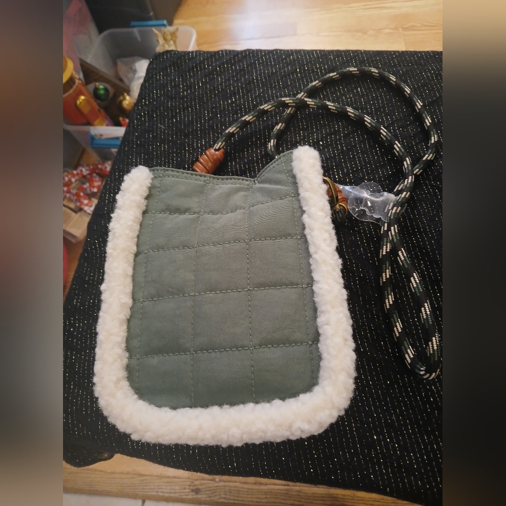 Crossbody Bag Green And White Faux FurButton Close Top  - Universal Thread New